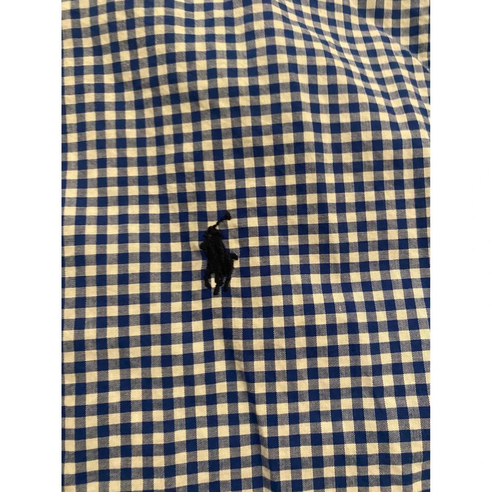 Boys Ralph Lauren XL Blue‎ Gingham Checkered Button Down Long Sleeve Stretch